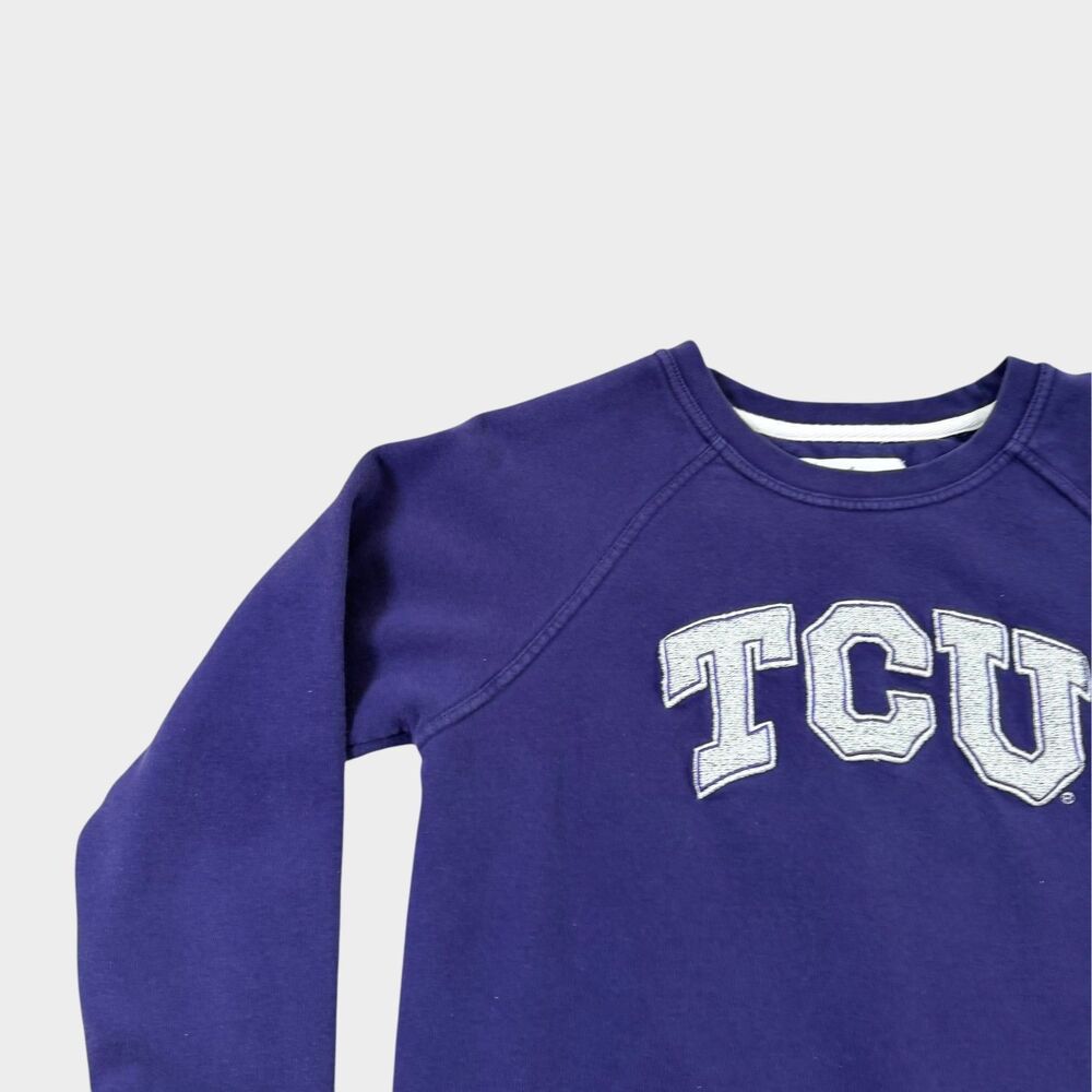 TCU Horned Frogs Sweatshirt Men's Large Purple Spell Out Raglan League NCAA - Picture 4 of 9